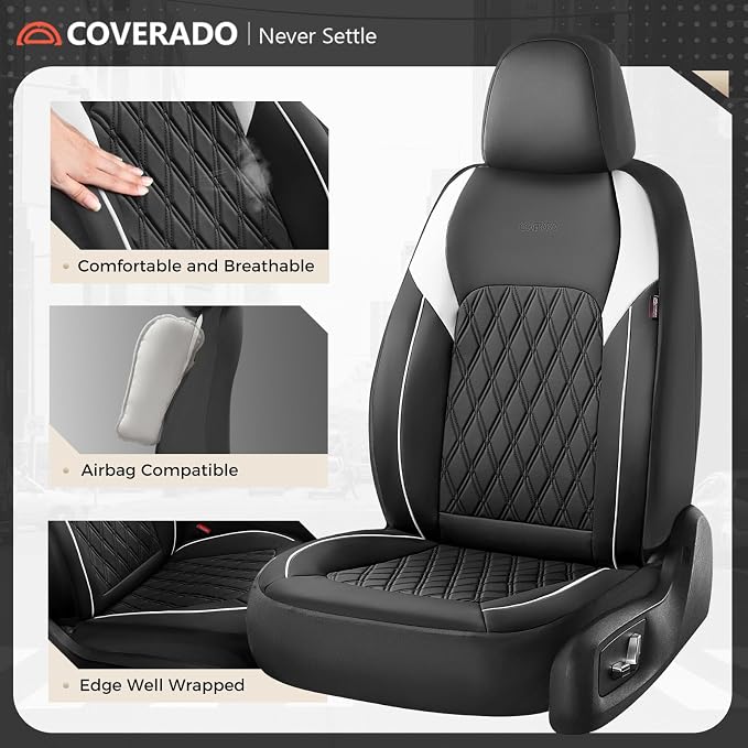 Coverado Automotive Seat Covers, Car Seat Covers Full Set, Car Seat Cover, Waterproof Seat Covers, Car Seat Protector Car Seat Cushion Interior Truck Accessories Universal Fit Most Cars, Black&White