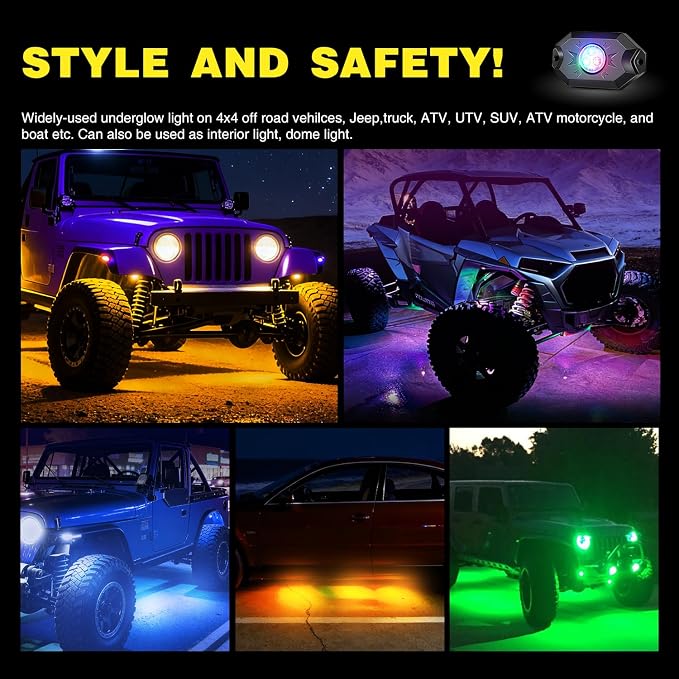 Nilight RGB LED Rock Lights Kit 12 Pods Underglow Multicolor Neon Pod with Remote & Bluetooth App Control DIY Flashing Music Mode Wheel Well Light for Truck ATV UTV RZR SUV