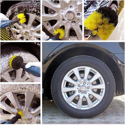 [3 Pack] Auto Detailing Drill Brush Set, Wheel Cleaner Brush, Car Cleaner Wash Brush Supplies Kit Fit Tire, Car Mats, Floor Mat, Bathroom and Auto Power Scrubber Brush Cleaning Sets