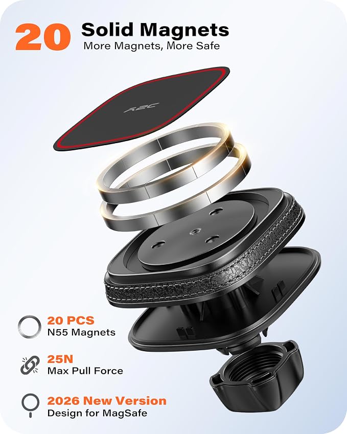 APPS2Car for MagSafe Car Mount, Dashboard & Windshield Suction Cup Holder with Telescopic Arm, Magnetic Phone Holder for Your Car, Designed for iPhone MagSafe Case (Black-Magsafe)