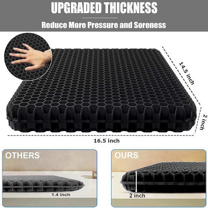 Gel Seat Cushion for Long Sitting Pressure Relief(Extra Thick＆Soft) -Wheelchair Cushion for Pressure Sores - Coccyx, Sciatica & Tailbone Pain Relief Cushion- Non-Slip Butt Pillow for Office,Home,Car