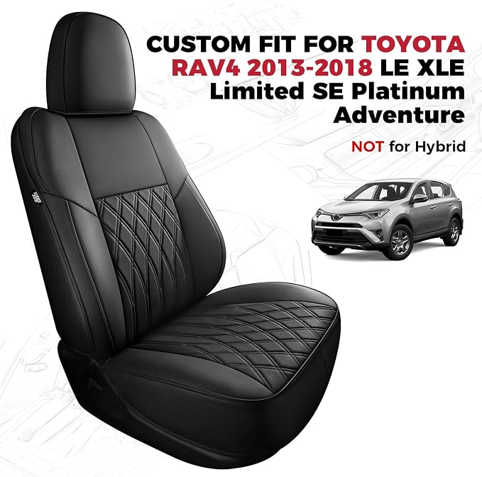FREESOO Custom Seat Covers for Toyota RAV4 2013 2014 2015 2016 2017 2018, RAV4 Leather Car Seat Covers Interior, RAV 4 SUV Accessories Full Set LE XLE Limited SE Platinum Adventure(No Hybrid), Black