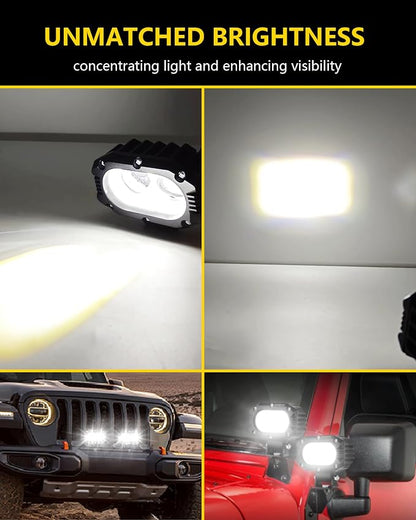 4 Inch LED Pod Driving Lights, White 48W Rectangle LED Offroad Cube Spotlight, 120° Flood Beam Auxiliary Lights LED Fog Light for Truck Tractor Motorcycle ATV SUV Jeep Boat Tractor Forklift