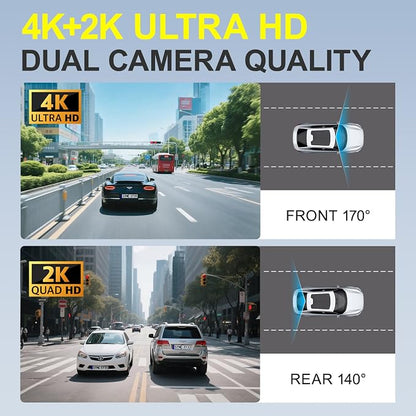 Dash Cam Front and Rear, Built-in WiFi, Included 64GB Card, Car Dash Camera, 170°Wide Angle, Night Vision, 24H Parking Mode, Loop Recording, G-Sensor (ZD60:4K+1K GPS)