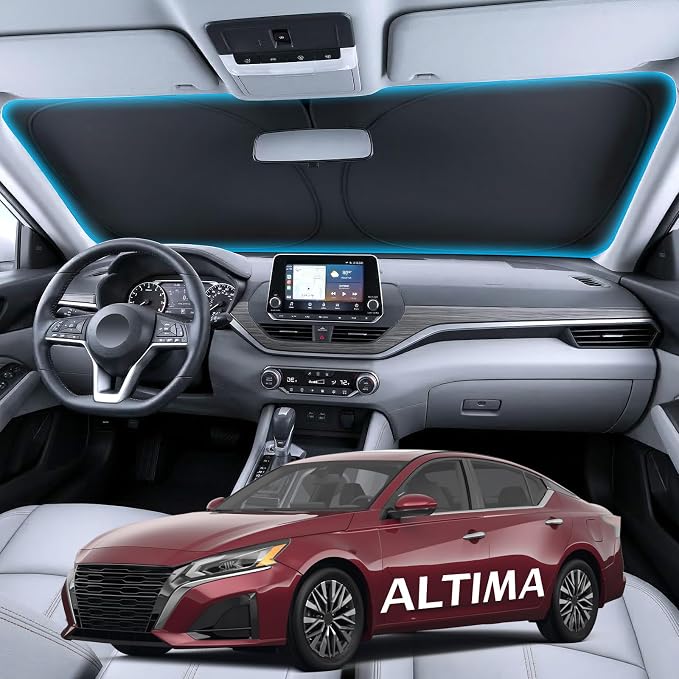 for Nissan Altima Windshield Sunshade [OEM Design, 100% Sun Blockage] Foldable Heat Insulation Sun Shade with Storage Bag, for Nissan Altima (2019-2026), Silver Coating