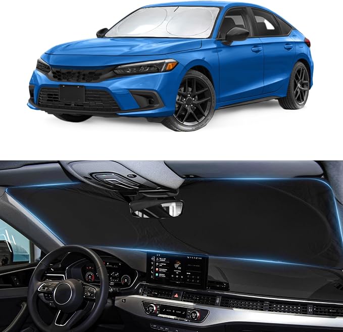 Sun Shade for Honda Civic 2022-2024 2025 2026 Windshield Sunshade for Civic 11th Gen Sedan, LX, EX, EX-L,Touring Accessories Front Window Shield Cover Car Foldable Sun Visor Protector Block UV Ray