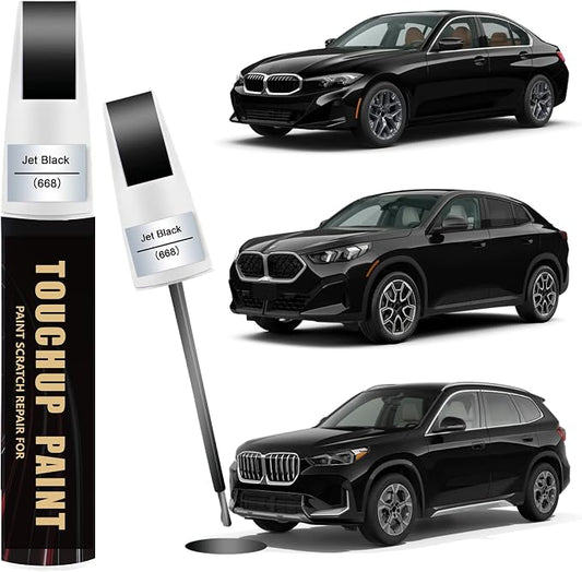 Jet Black(668) Car Paint Touch Up Pen Compatible with BMW, 2In1 Color Accurate Touch Up Car Scratch Repair Paint Exact Match BMW Series Premium Automotive Scratch Remover for Nicks & Chips Repair