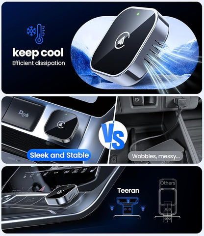 Teeran 2 in 1 Wireless CarPlay and Android Auto Adapter, Easy Setup Plug and Play, Fast Seamless Use Supports 1000+ Cars with Built-in Wired Car Play/Android Auto Compact Sleek Design Car Adapter