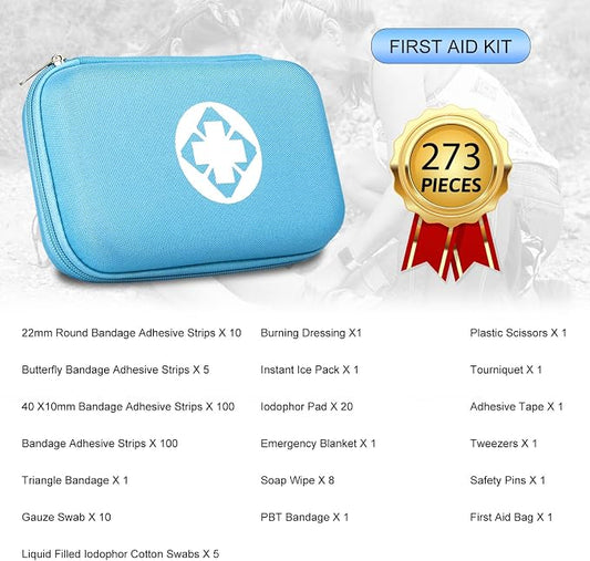 Small-Waterproof Car First-Aid Kit Emergency-Kit - Blue 273Piece Camping Equipment for Camping Hiking Home Travel YIDERBO