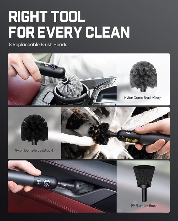 Fanttik Flip G10 Nano AutoCare Cordless Electric Car Interior Detailing Brush, Dual-Speed with 8 Brush Heads, Adjustable Angle & Smart Display, IPX7 Waterproof for Deep Car Cleaning