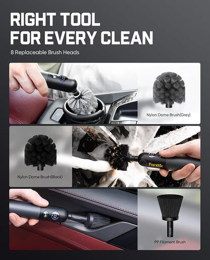 Fanttik Flip G10 Nano AutoCare Cordless Electric Car Interior Detailing Brush, Dual-Speed with 8 Brush Heads, Adjustable Angle & Smart Display, IPX7 Waterproof for Deep Car Cleaning