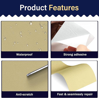 Zenyao Leather Repair Patch Tape - Self Adhesive Leather Repair Kit for Car Seat Furniture, Heavy Duty Vinyl Repair Patch for Couch Sofa, Waterproof Fix for Tears, 12x30 Inch Roll, White Khaki