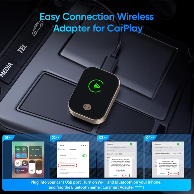 2026 Wireless Carplay Adapter for iPhone,Convert Wired to Wireless with One Click Multi Device Switch,Auto-Connect,No Delay for Cars 2018+ with Built-in Carplay