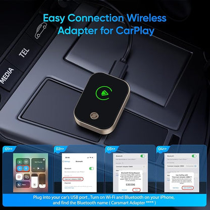 2026 Wireless Carplay Adapter for iPhone,Convert Wired to Wireless with One Click Multi Device Switch,Auto-Connect,No Delay for Cars 2018+ with Built-in Carplay