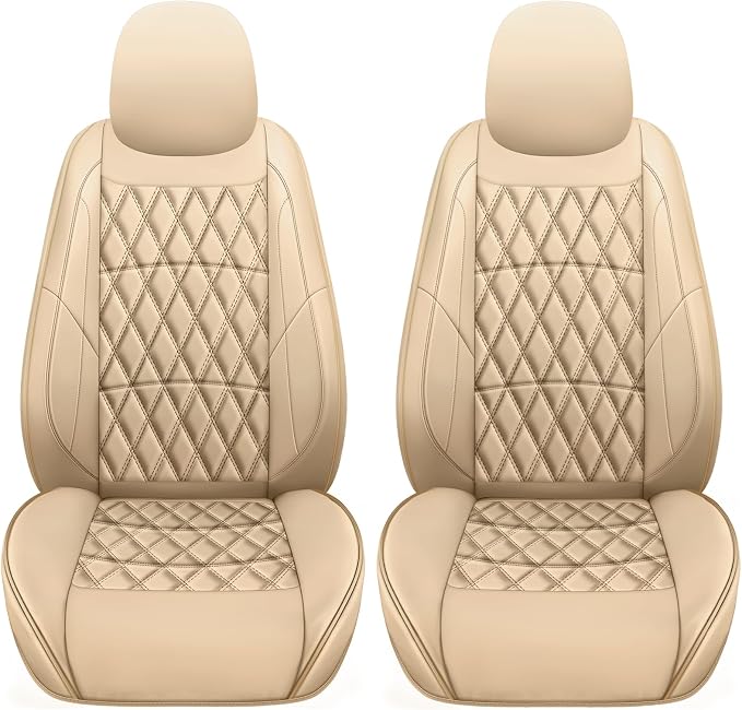 NS YOLO Leather Car Seat Covers,Universal Fit for Most Cars,SUVs and Sedans,Waterproof Luxury Leatherette Cushions, 2 Seats Protectors (Beige, Front Pair-2 Seats(Driver and Passenger))