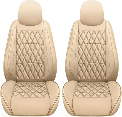 NS YOLO Leather Car Seat Covers,Universal Fit for Most Cars,SUVs and Sedans,Waterproof Luxury Leatherette Cushions, 2 Seats Protectors (Beige, Front Pair-2 Seats(Driver and Passenger))