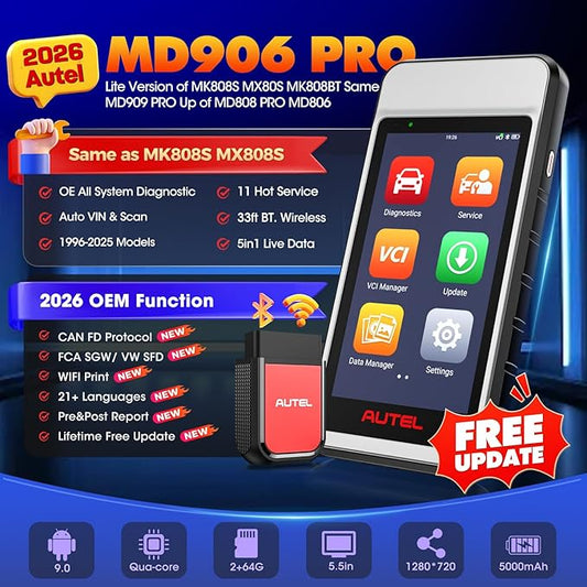 Autel MaxiDIAG MD906 PRO OBD2 Scanner, 2026 MD906PRO All System Diagnostic Scan Tool, Code Reader, 11 Reset Services, Oil/Brake/BMS/SAS/Injector, Free Lifetime Upgrade, Same MD909 PRO Lite of MK808S