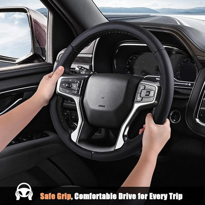 Aimato Customized Steering Wheel Cover for Chevy Silverado 1500 2019-2026/2500 3500 2020-2026/Blazer 2019-2025/Suburban Tahoe 2021-2024,Thin,Anti-Slip,Scratch-Resistant Car Accessory for Chevrolet