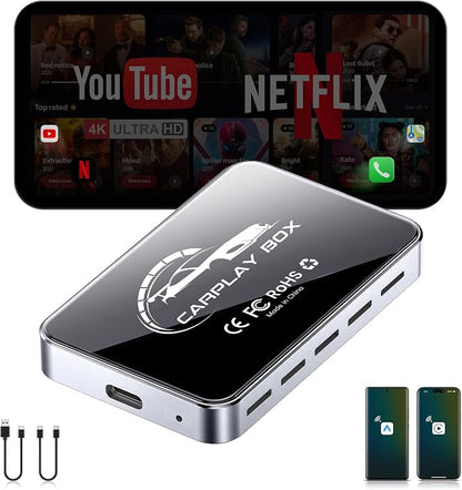 Wireless CarPlay Adapter Android Auto Dongle, 3-in-1 Magic AI Video Box for OEM Wired Cars, Built-in Netflix/YouTube for Streaming, 5.8GHz WiFi & Bluetooth 5.3, Convert Wired to Wireless