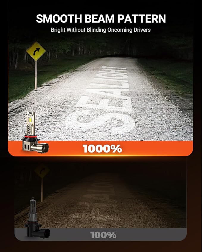 SEALIGHT 9005/HB3 9006/HB4 LED Bulbs Combo, 10X Super Bright 90000LM Driving Light, 1:1 Real Size L2S Light Bulb, 6500K Cool White, 3 Min Plug-N-Play, IP68 Waterproof, Pack of 4