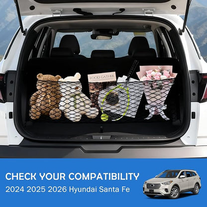 Envelope Style Cargo Net for 2024 2025 2026 Hyundai Santa Fe Accessories, Rear Trunk SUV Mesh Cargo Net, Upgraded 5mm Bungee & Double-Layer Nylon Storage Tailgate Netting Grocery&Tools Organizer
