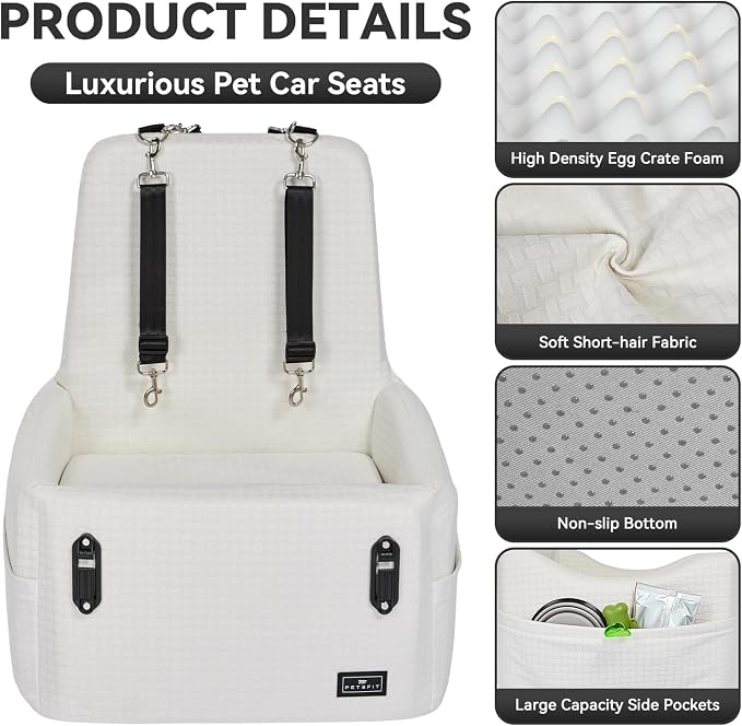 PETSFIT Dog Booster Car Seat for Small/Medium Dogs Up to 35 lbs – Patented Safety System, 5" Memory Foam Pet Car Seat, Fully Detachable and Washable Cover, Front/Back Seat Travel Booster (Beige)