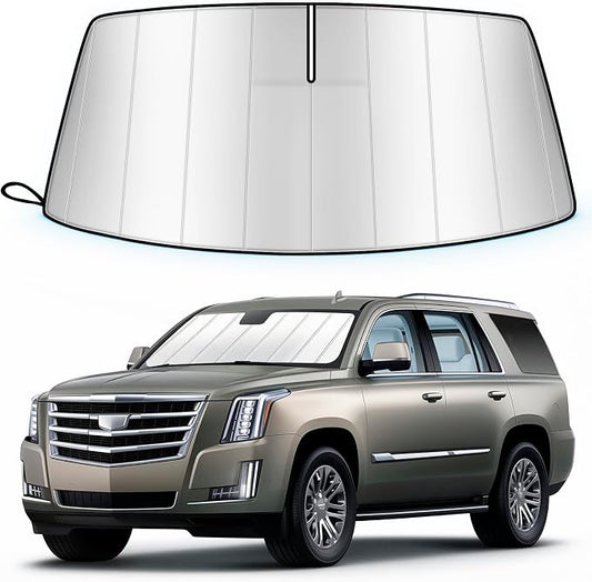 Windshield Sun Shade for 2015-2020 Cadillac Escalade/Escalade ESV, Chevrolet Suburban/Tahoe, GMC Yukon/Yukon XL, Custom Fit Folding Design Front Window Sunshade Blocks UV Heat