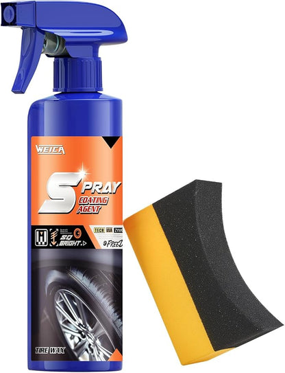 Tire Shine Spray Kit - Restore Deep Black Shine, Non-Greasy Finish, Prevents Fading & Cracking, Easy Apply with Brush 10.15 fl oz