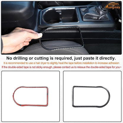 Aunginsy Car Gear Shift Panel Cup Holder Trim Ring Compatible with Toyota Tacoma 2016-2023 Truck Center Console Gear Shifter Cup Holder Panel Decorative Frame Protection Cover ABS Interior Accessories