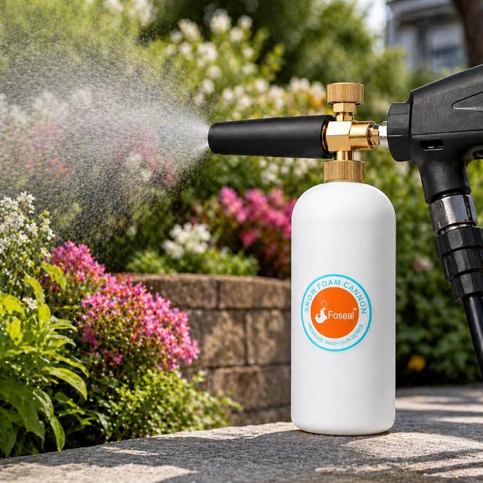 Foseal Adjustable Snow Foam Cannon with Heavy Duty Brass Knob, Quick Release Foam Blaster for Pressure Washer Gun, 1L Bottle