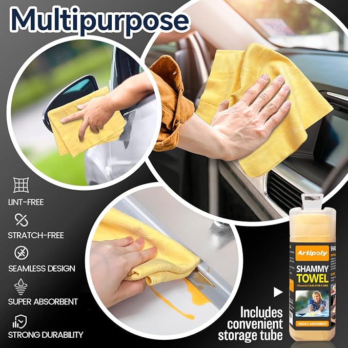 ARTIPOLY Premium Extra Large Shammy Cloth for Car Drying (34”x25”)-Super Absorbent XL Chamois Towel for Car-Reusable Shammy Towel for Car, Bathroom,Pets, Dust Remove, No Spots/Streak/Scratch
