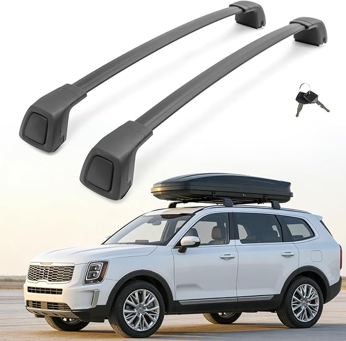Aluminum Roof Rack Cross Bars Fit for 2019-2026 Kia Telluride S SX SX-P EX with Flush Side Rails, Aerodynamic Rooftop Cargo Carrier Luggage with Anti-Theft Lock (Except X-Line and X-Pro)