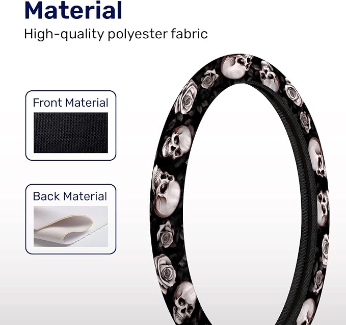 GENANY Rose Skull Steering Wheel Cover, Non Slip Polyester Car Wheel Protector for Car SUV Truck, Universal 15 Inch