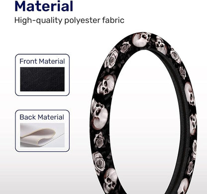 GENANY Rose Skull Steering Wheel Cover, Non Slip Polyester Car Wheel Protector for Car SUV Truck, Universal 15 Inch