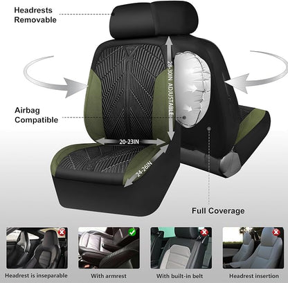 CAR PASS Waterproof Car Seat Covers Front Seats Covers Neoprene Wetsuit, All-Weather Non-Slip Durable,Universal Fit for SUV Sedans Trucks Vans Automotive,Armrest Airbag Compatible,Emboss 2 Black Green