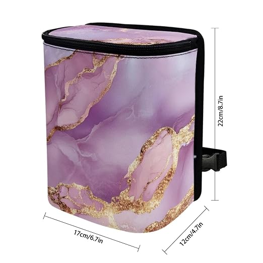 BIGCARJOB Pink Marble Texture Car Trash Bin for Back Seat Car Interior Accessories Waste Basket Storage for Vehicle Truck,Women Girls Travel Camping Picnic Lage Trash Can Garbage Bin