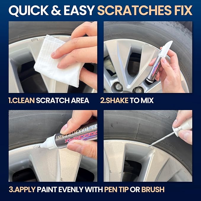 Silver Wheel Touch Up Paint, Chrome Rim Paint for Curb Rash, Wheel Scratch Repair Kit for Chrome, Alloy, Aluminum, Enamel, Universal Silver Automotive Touch Up Paint Pen (1 fl oz)