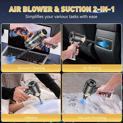 KMM Handheld Car Vacuum Cleaner, 16000PA Air Duster & Vacuum Cleaner, 120W High Power Hand Held Vacuum Cordless, Portable Vacuum Rechargeable with Multi-Nozzles & LED Light for Car, Home, Pet, Office