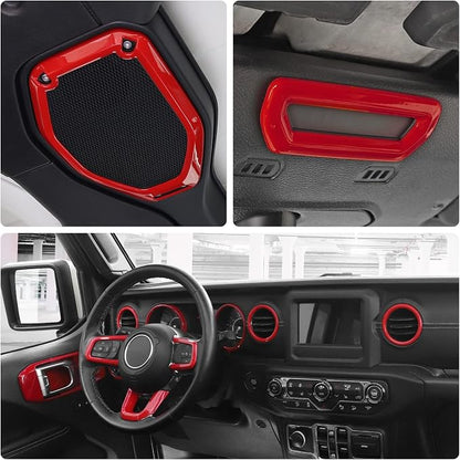 for Wrangler JL Interior Trim Kit Red Dashboard for Jeep Wrangler JL JLU Gladiator JT 2018-2023 Red Interior Accessories 21pcs