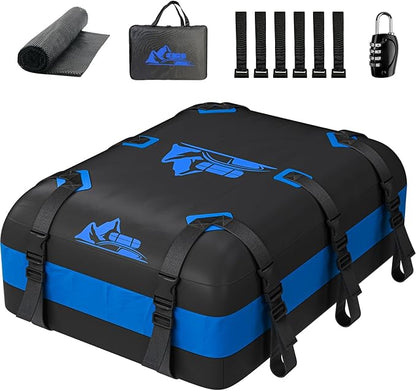 Car Rooftop Cargo Carrier Bag 20 Cubic Feet, 100% Waterproof Heavy Duty Car Roof Bag for All Vehicle with/Without Racks - Anti-Slip Mat, 6 Door Hooks, Storage Bags, 5CM Straps(Blue)