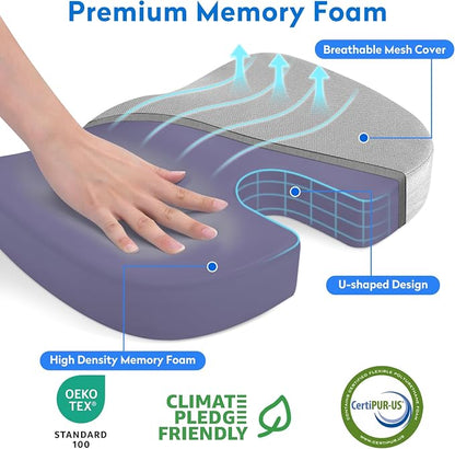 XXL Seat Cushion Office Car Seat Cushion, Memory Foam Cushion for Office Chair, Car Seat, Airplane, Bleacher Non-Slip Chair Pad (Light Grey