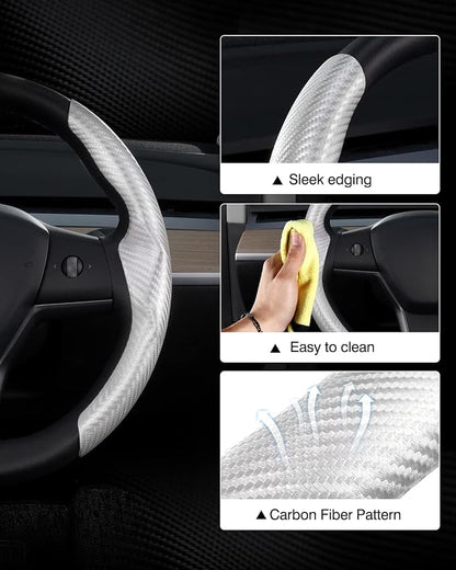 Canvcle Steering Wheel Cover for Tesla Model 3/Model Y Accessories Carbon Fiber Steering Wheel Cover Protector Anti-Slip, Comfortable Grip, Breathable, Model 3/Y Accessories