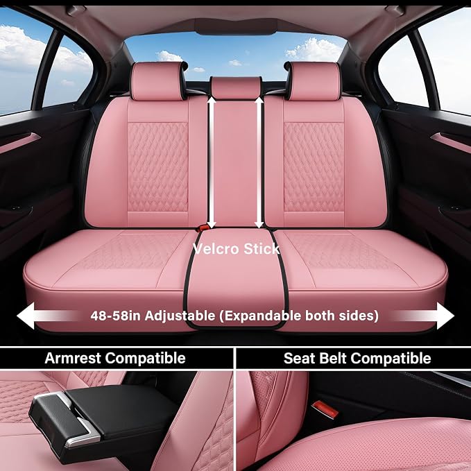 Coverado Rear Seat Covers, Leather Seat Cover for Car, Universal Waterproof Automotive Seat Cushion Protector for Most Cars Trucks SUV (Pink)