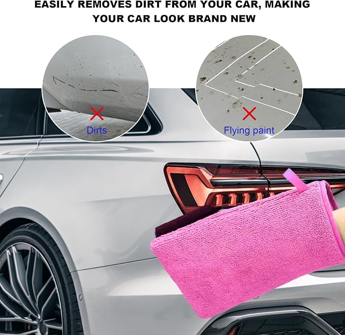 2 PCS Clay Mitts, Microfiber Clay Bar Towel Medium Grade Auto Detailing Gloves, Scratch-Free Surface Prep Mitt Alternative for Car Paint Claying Cleaning & Polishing (Purple)