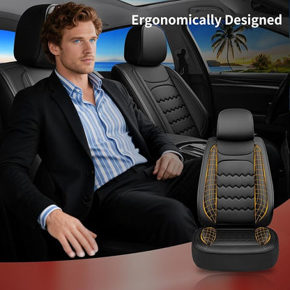 Focus Car Seat Covers Custom Fit for Ford Focus 2009-2018, Premium Full Coverage Leather Automotive Seat Protectors, All Seasons Waterproof Breathable, Airbag Compatible (2 Front Seats, Black)