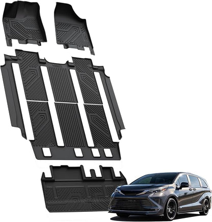 LASFIT Floor Mats & Cargo Liner for Toyota Sienna 7 Seat 2013-2020 (Not Fit Sliding Center Console) All Weather TPE Custom Fit Floor Liners & Trunk Mat for Sienna 7 Seat Full Set Mats Accessories