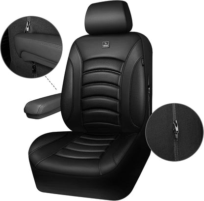 CAR PASS 3D Foam PU Leather Car Seat Covers, Universal Seat Covers Front 2 for Trucks SUV Sedan Automotive Seat Covers Armrest Airbag Compatible Waterproof Comfortable Faux Nappa Leather All Black