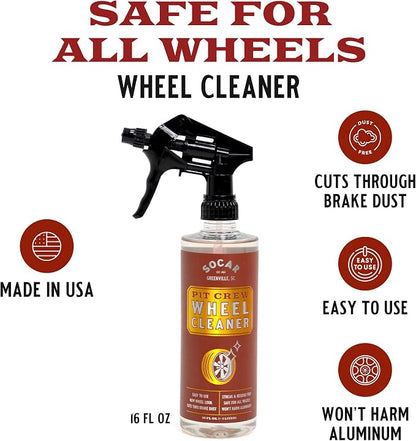SOCAR Pit Crew Wheel Cleaner - 16 fl oz Removes Brake Dust, Road Dirt, Grime. Professional Strength Powerful Formula. Safe for Aluminum, Chrome, Alloy Wheels, Brake Components