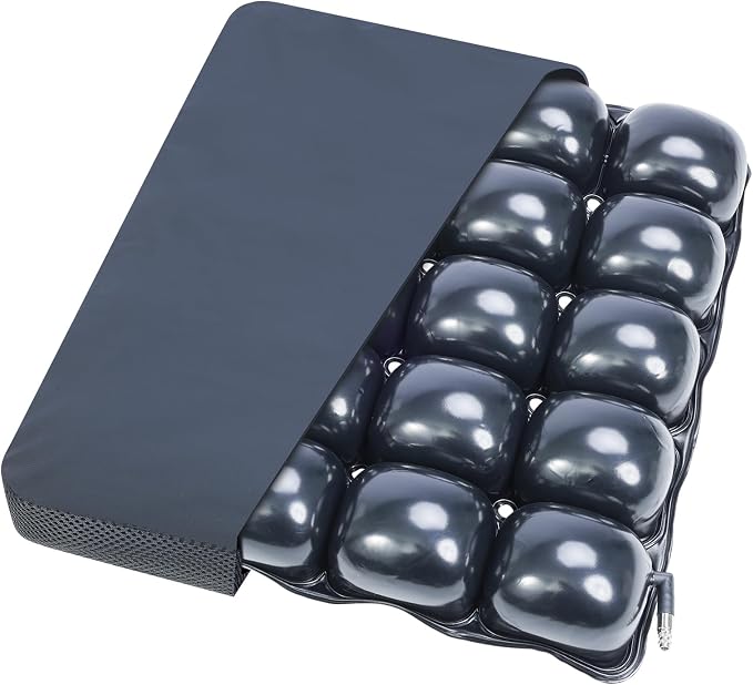 Inflatable Pressure Relief Air Cell Cushion for Wheelchair & Mobility Scooter, Breathable Cooling Seat Cushion for Pain & Sores Relief, Long Sitting, Airplane & Office Use (18" x 16")