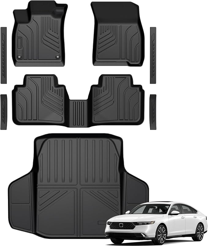 Floor Mats for Honda Accord 2023–2025 2026, All Weather Floor Mats Trunk Cargo Liner and Door Sill Guards Accessories, Full Coverage Set (Gasoline & Hybrid)